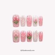 Azure Blossom blue press-on nails by Handora