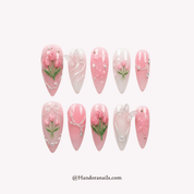Azure Blossom full press-on nail set – sizes XS–L by Handora