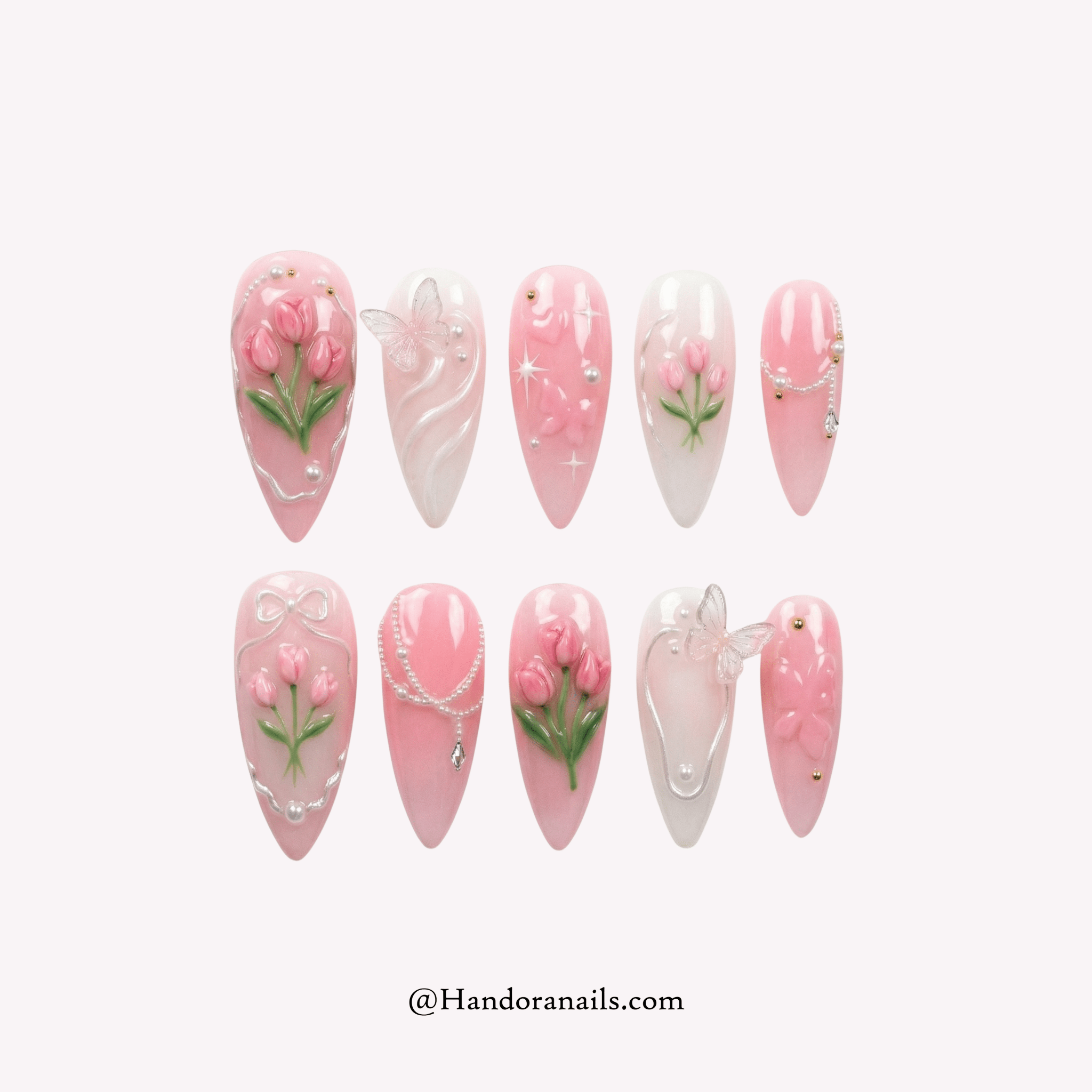 Azure Blossom full press-on nail set – sizes XS–L by Handora
