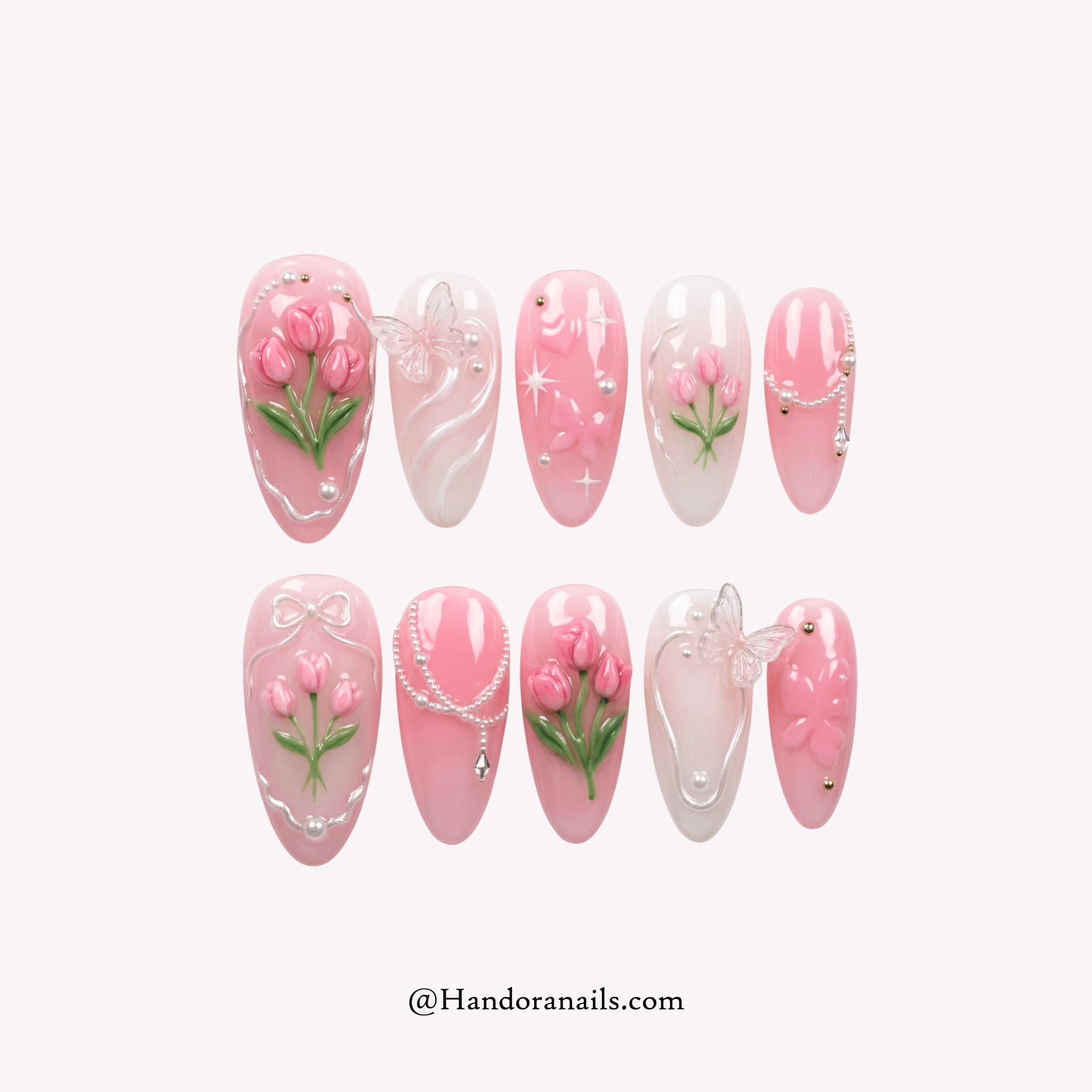 Azure Blossom blue floral press-on nails by Handora