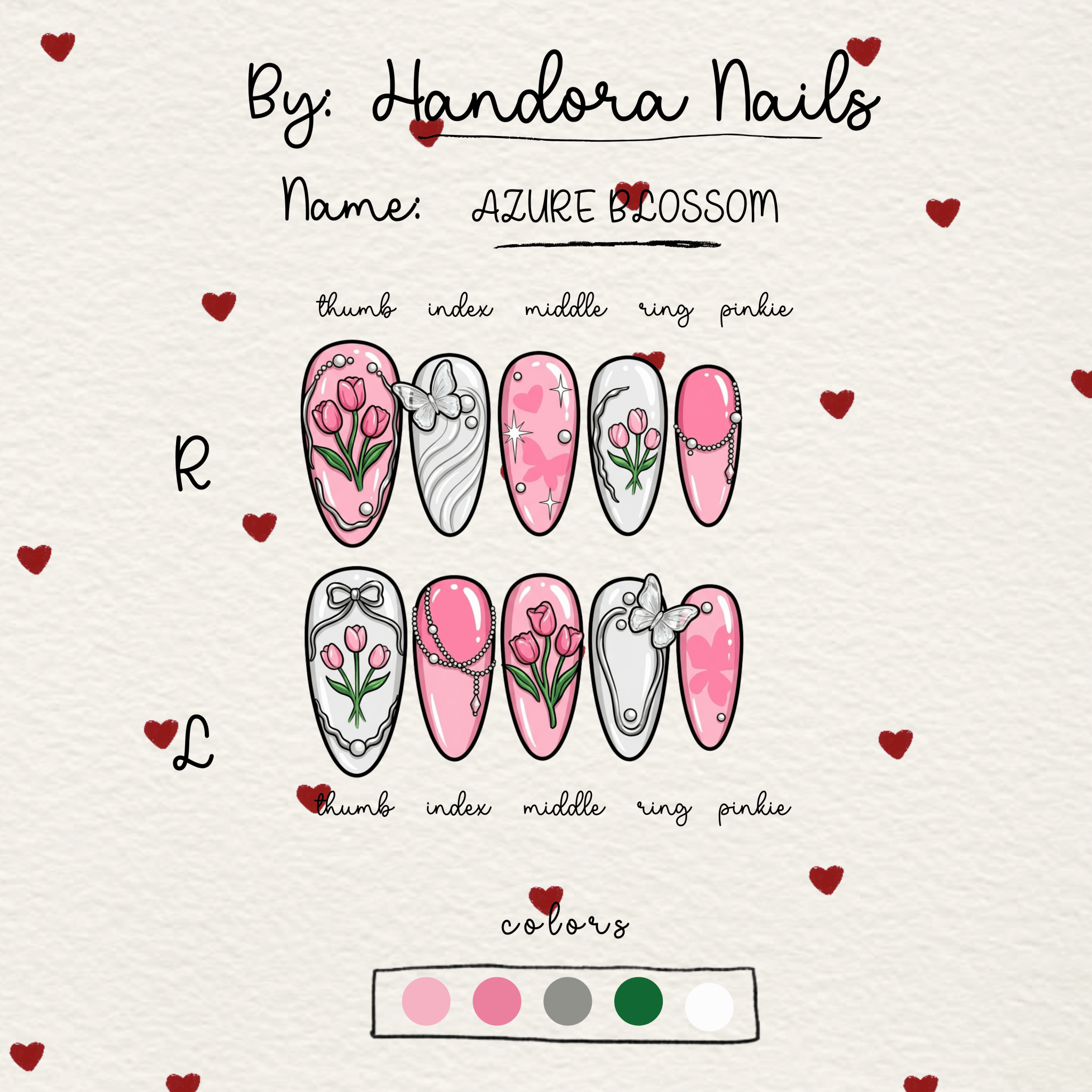 Azure Blossom press-on nails – design close-up by Handora