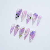 Azure Delphinium floral nail design – handmade press-on nails by Handora
