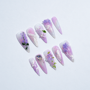 Azure Delphinium press-on nails – design close-up by Handora