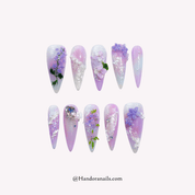 Azure Delphinium blue floral press-on nails by Handora