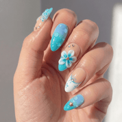 Azure Dewdrop press-on nails – design close-up by Handora