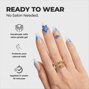 Azure Floral coffin press-on nails – design close-up by Handora