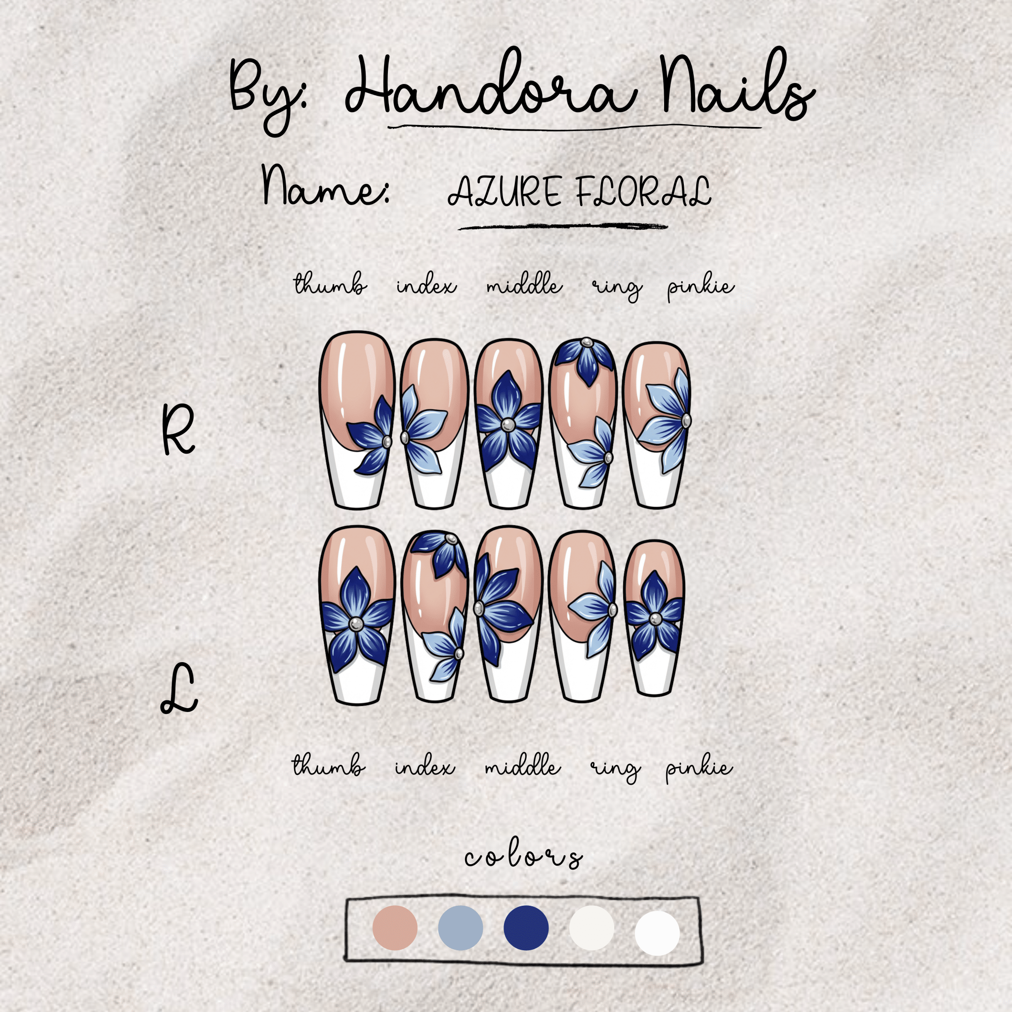 Azure Floral full press-on nail set – sizes XS–L by Handora