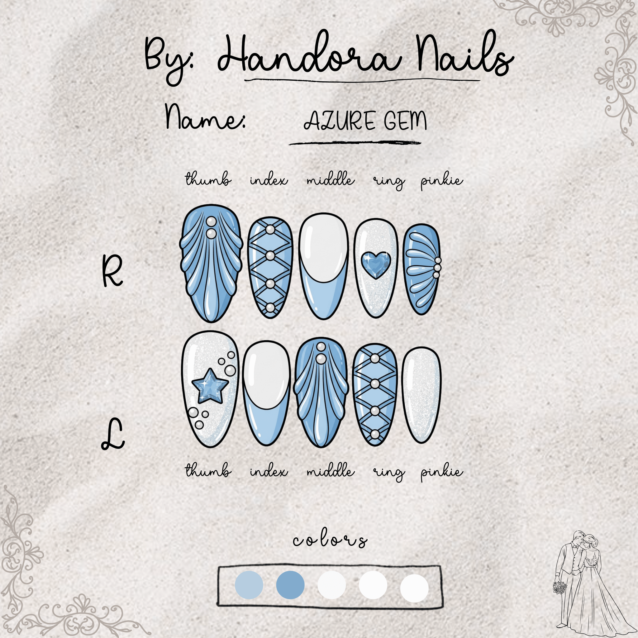 Azure Gem press-on nails – design close-up by Handora