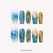 Azure Gilded blue press-on nails by Handora
