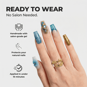 Azure Gilded press-on nails – design close-up by Handora