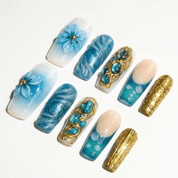 Azure Gilded full press-on nail set – sizes XS–L by Handora
