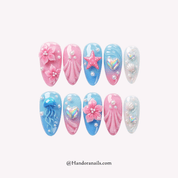 Azure Reef blue 3d press-on nails by Handora