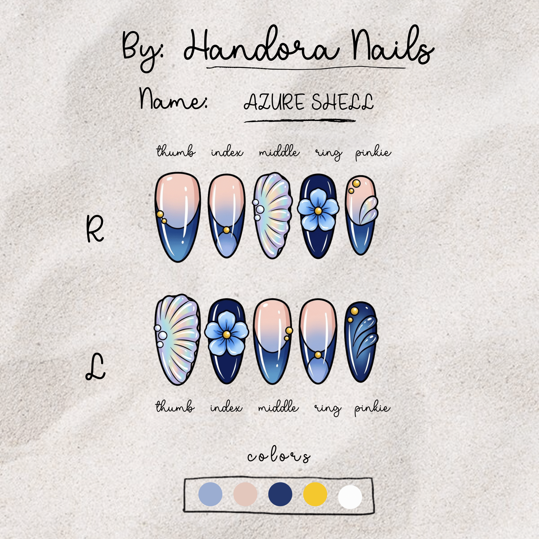 Azure Shell full press-on nail set – sizes XS–L by Handora