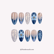 Azure Shell blue almond 3d press-on nails by Handora