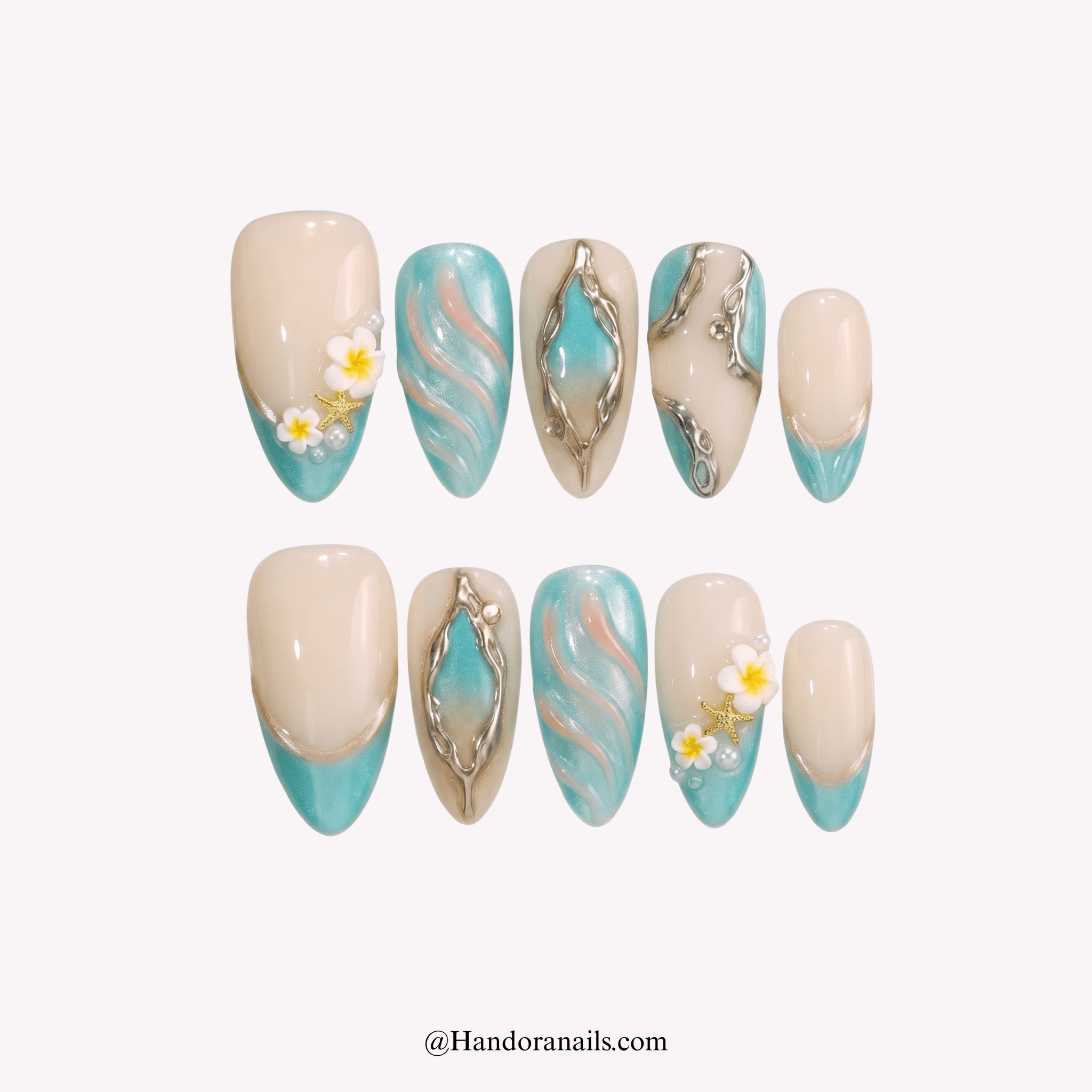 Azure Wavelet blue press-on nails by Handora