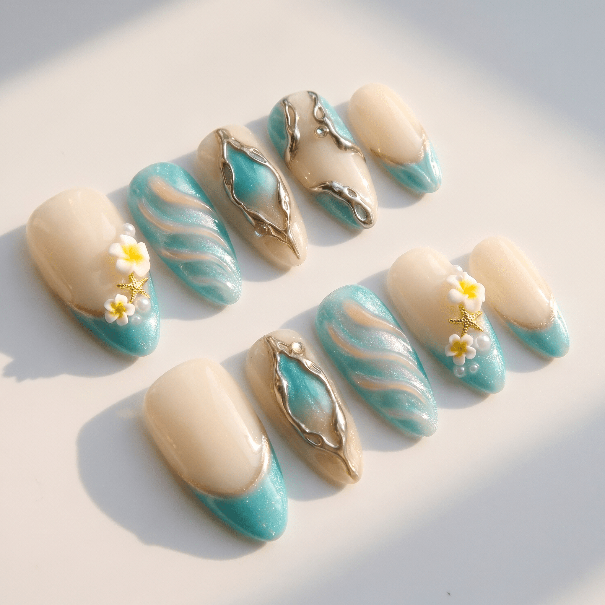 Azure Wavelet full press-on nail set – sizes XS–L by Handora