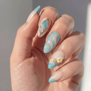 Azure Wavelet nail design – handmade press-on nails by Handora