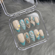 Azure Wavelet blue press-on nails by Handora