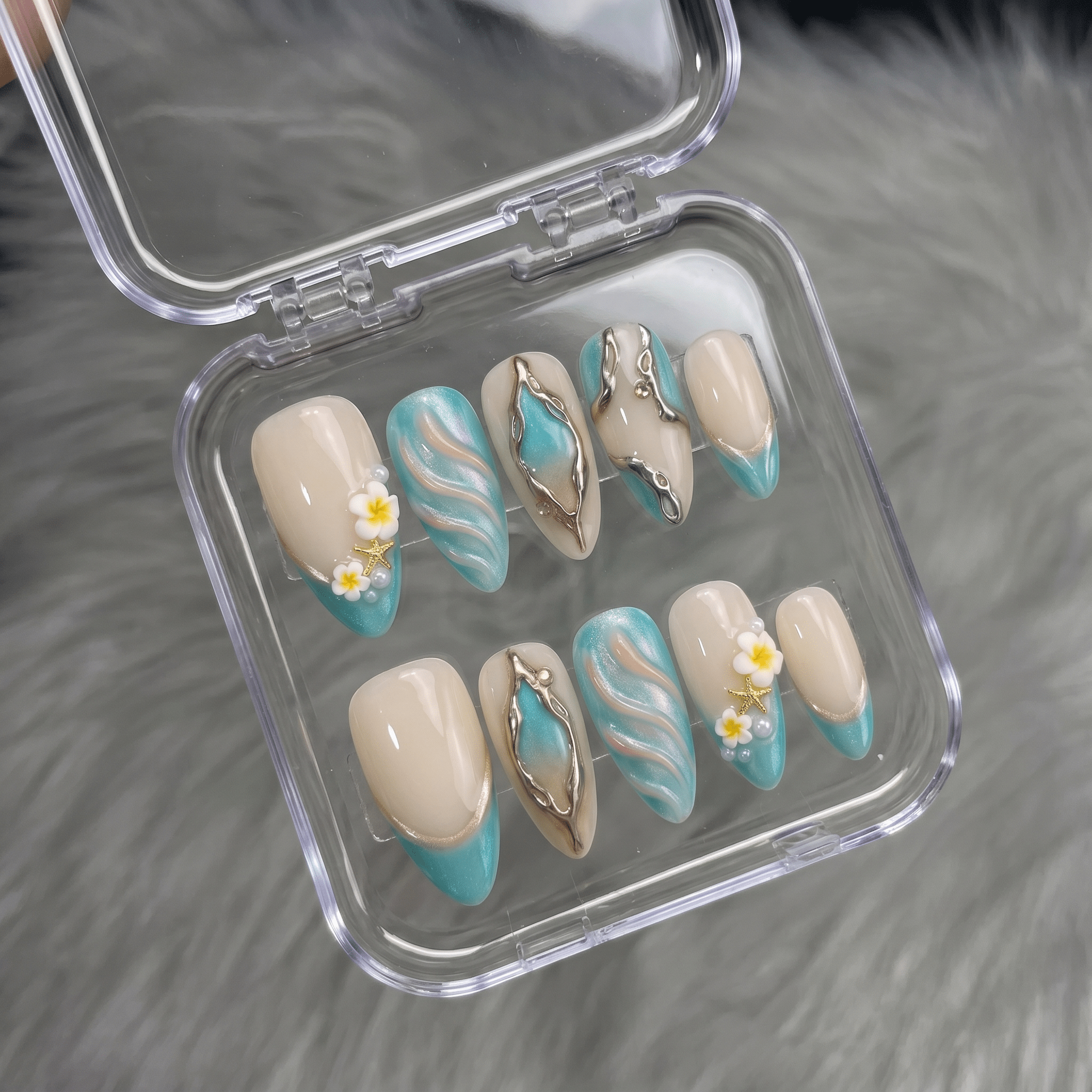 Azure Wavelet blue press-on nails by Handora