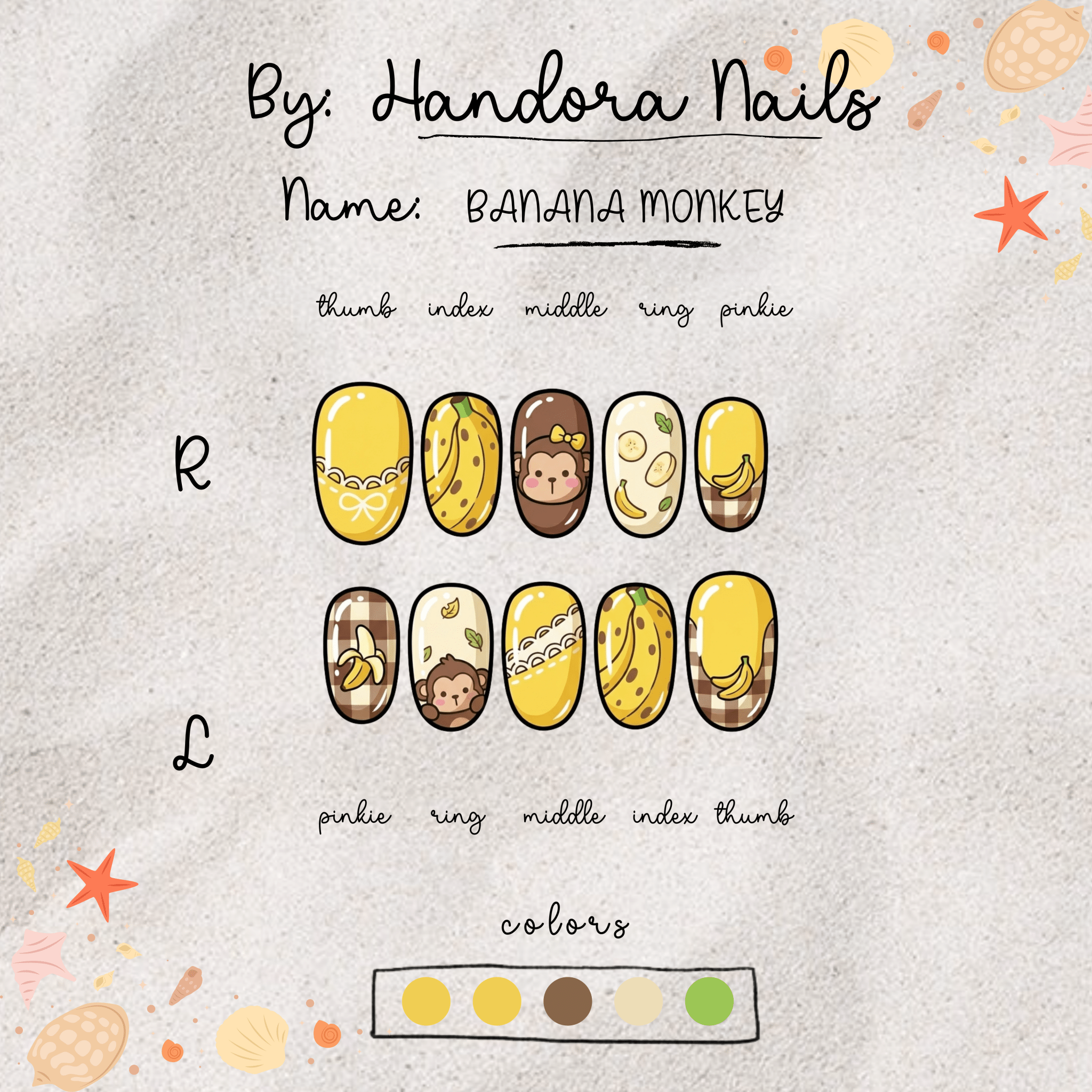 Banana Monkey salon-quality handmade press-on nails by Handora