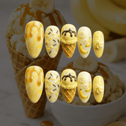 Banana Sundae press-on nails – hand-painted reusable gel set by Handora
