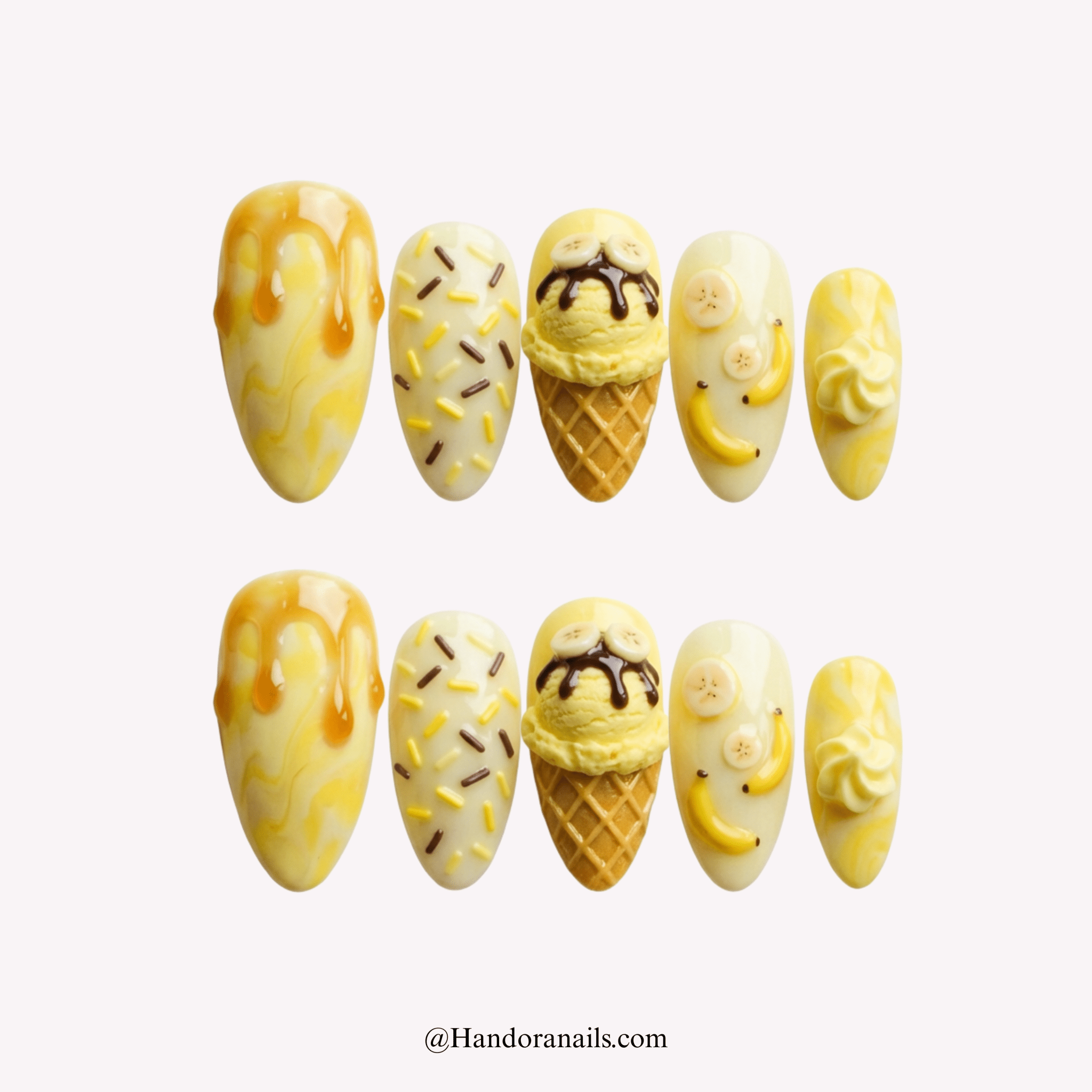 Banana Sundae kawaii press-on nails by Handora