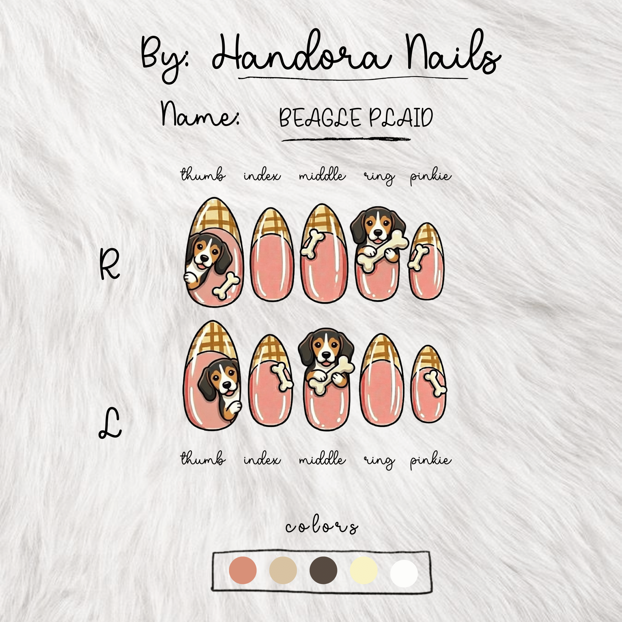 Beagle Plaid full press-on nail set – sizes XS–L by Handora