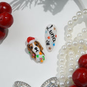 Beagle Spark press-on nails worn on hand – almond shape by Handora