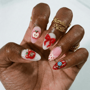 Beary Picnic press-on nails – hand-painted reusable gel set by Handora