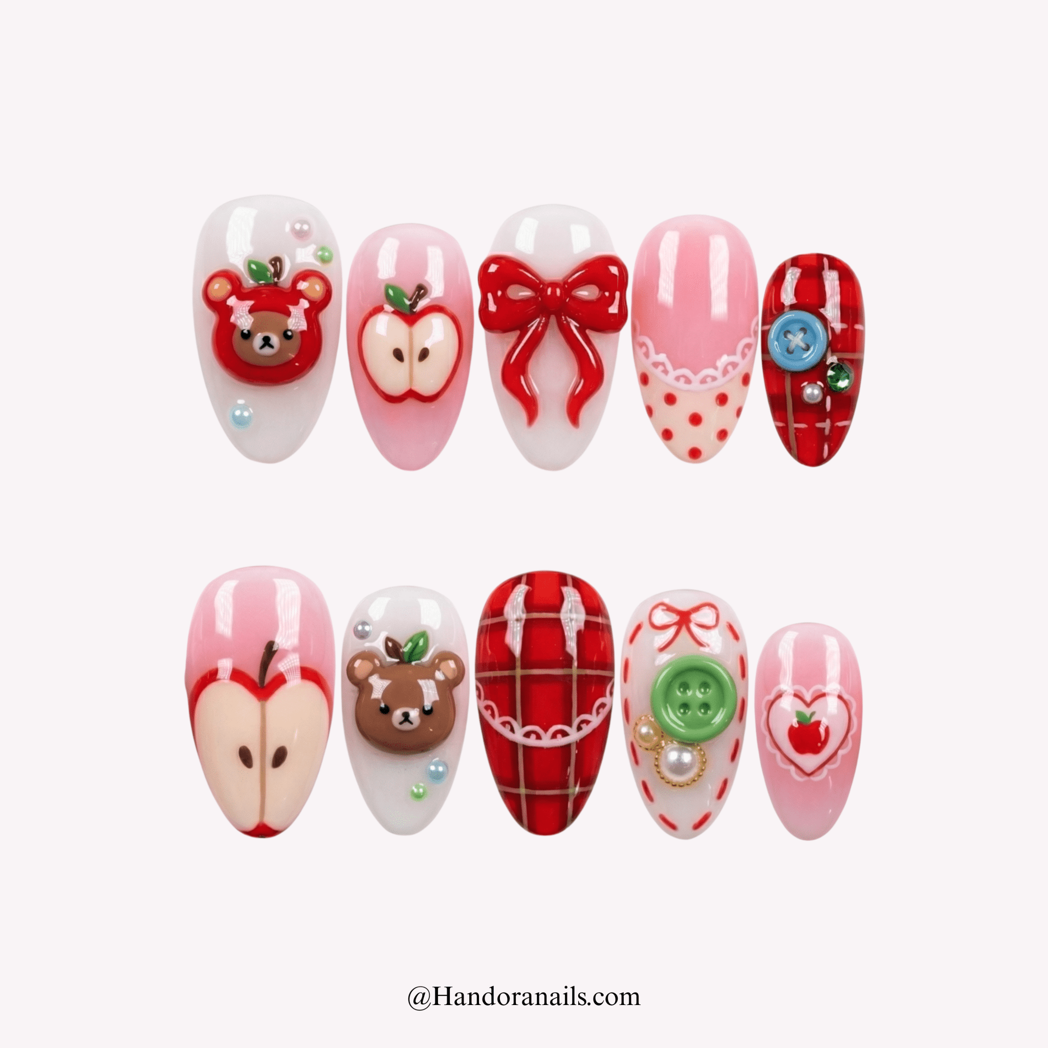 Beary Picnic kawaii press-on nails by Handora