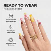 Berry Blossom floral nail design – handmade press-on nails by Handora
