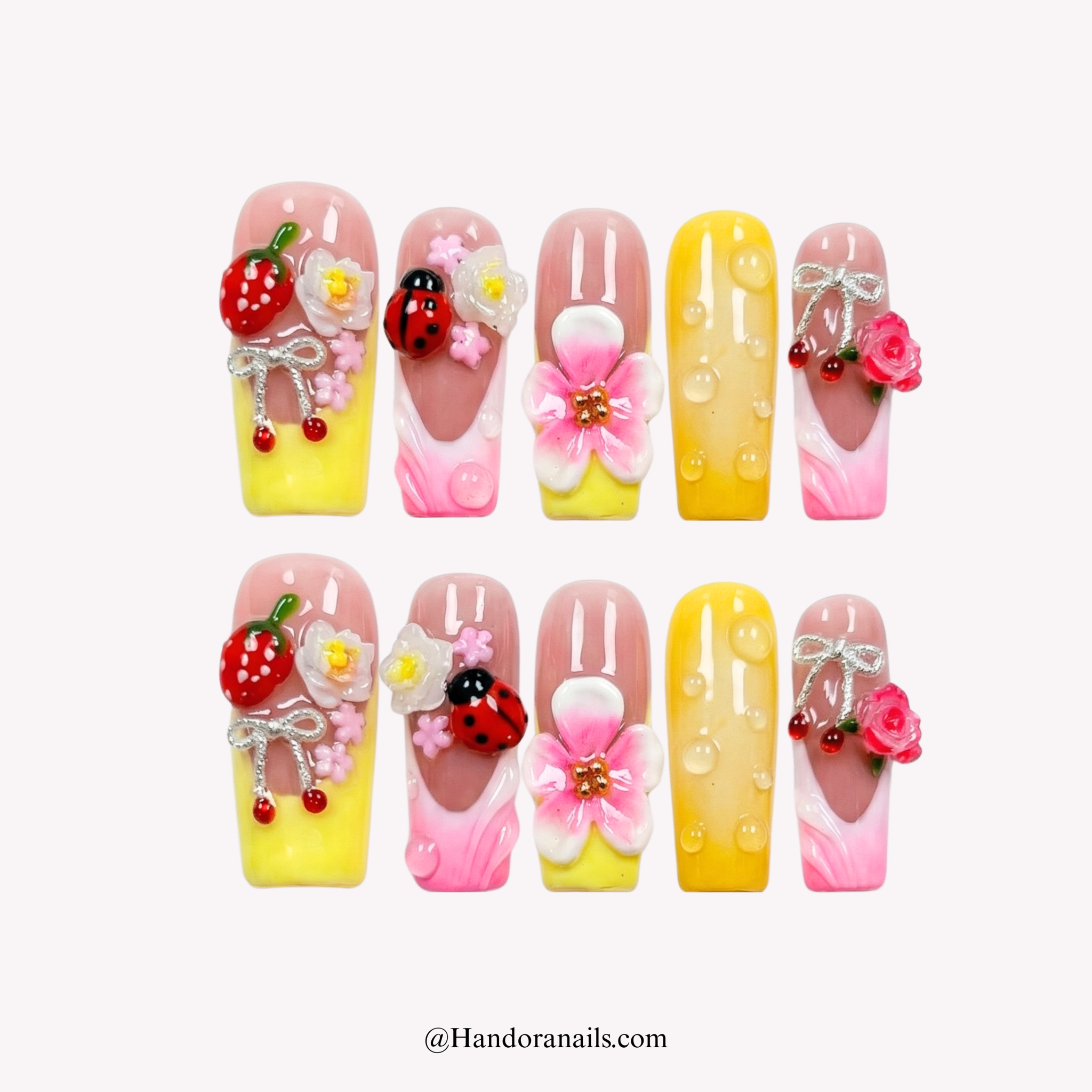 Berry Blossom square floral press-on nails by Handora