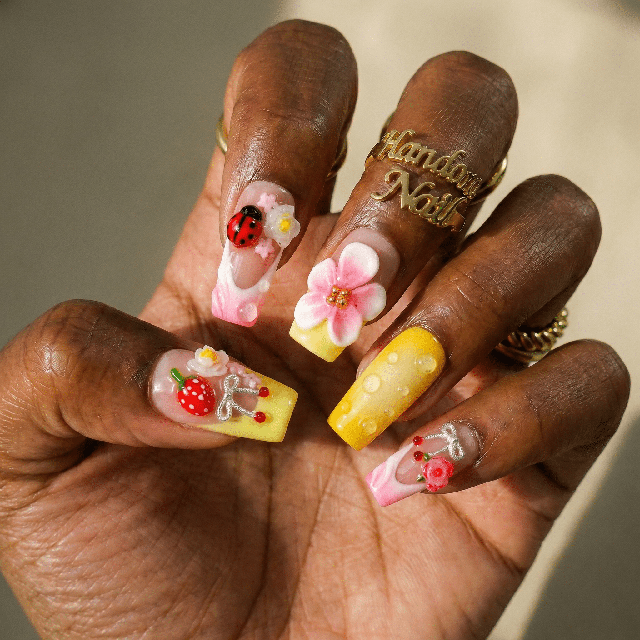 Berry Blossom press-on nails – hand-painted reusable gel set by Handora