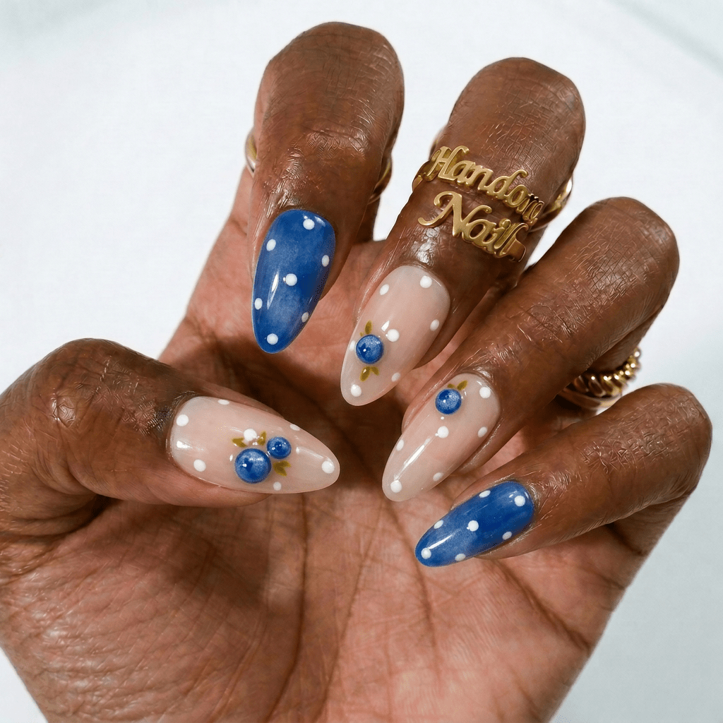 Berry Bubble polka dot nail design – handmade press-on nails by Handora