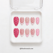 Berry Dots almond press-on nails – design close-up by Handora