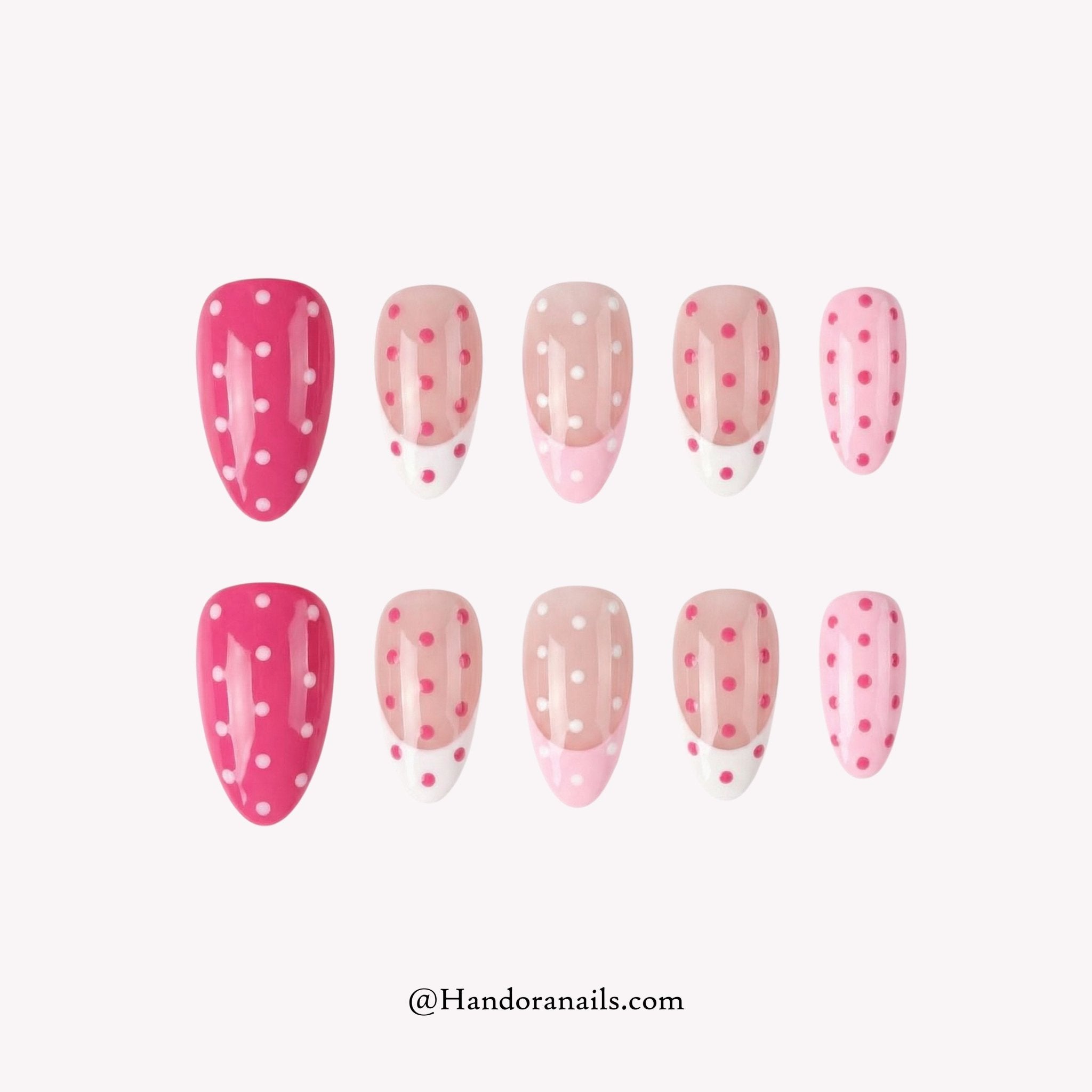 Berry Dots almond polka dot press-on nails by Handora