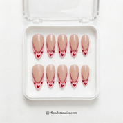 Berry Petal almond press-on nails – design close-up by Handora