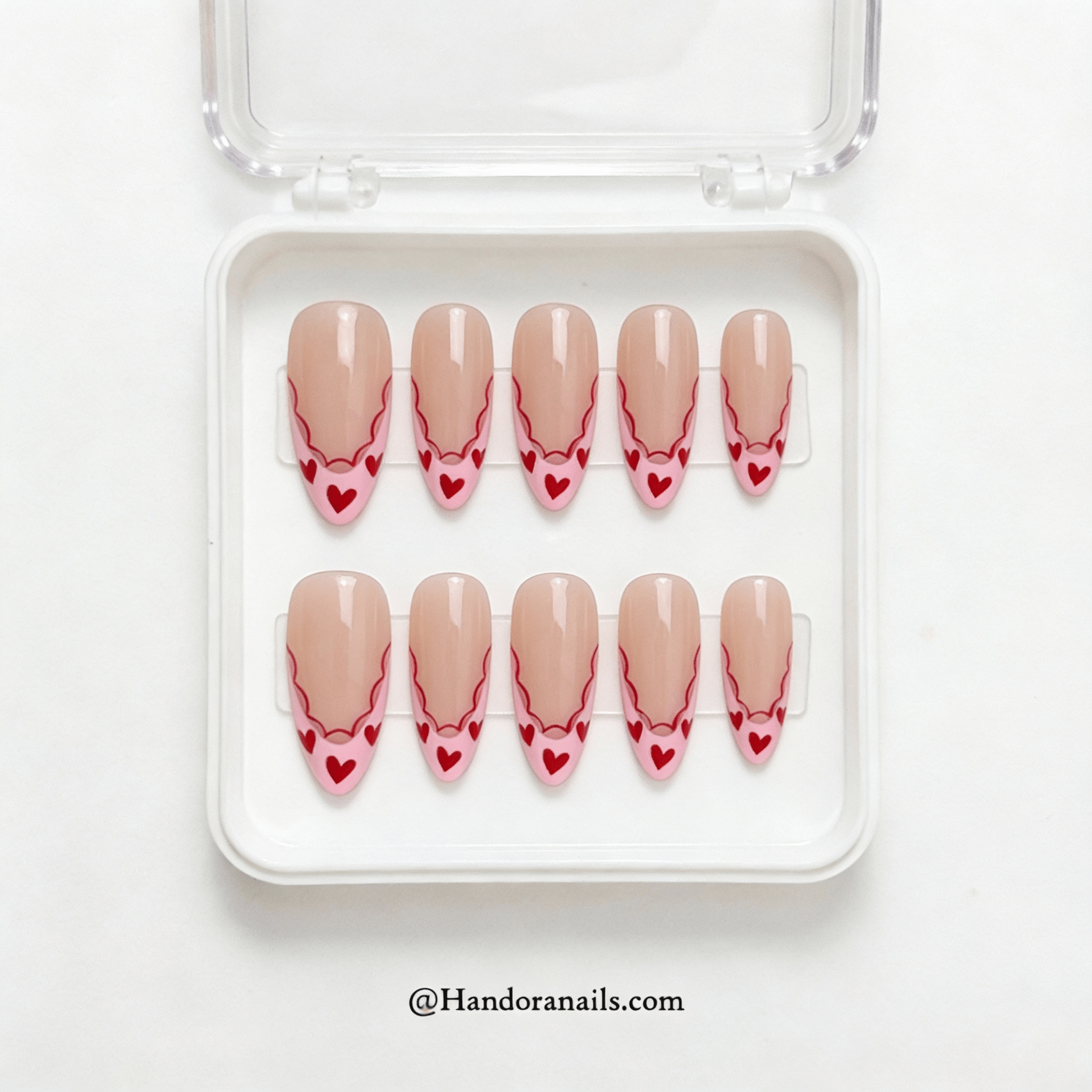 Berry Petal almond press-on nails – design close-up by Handora