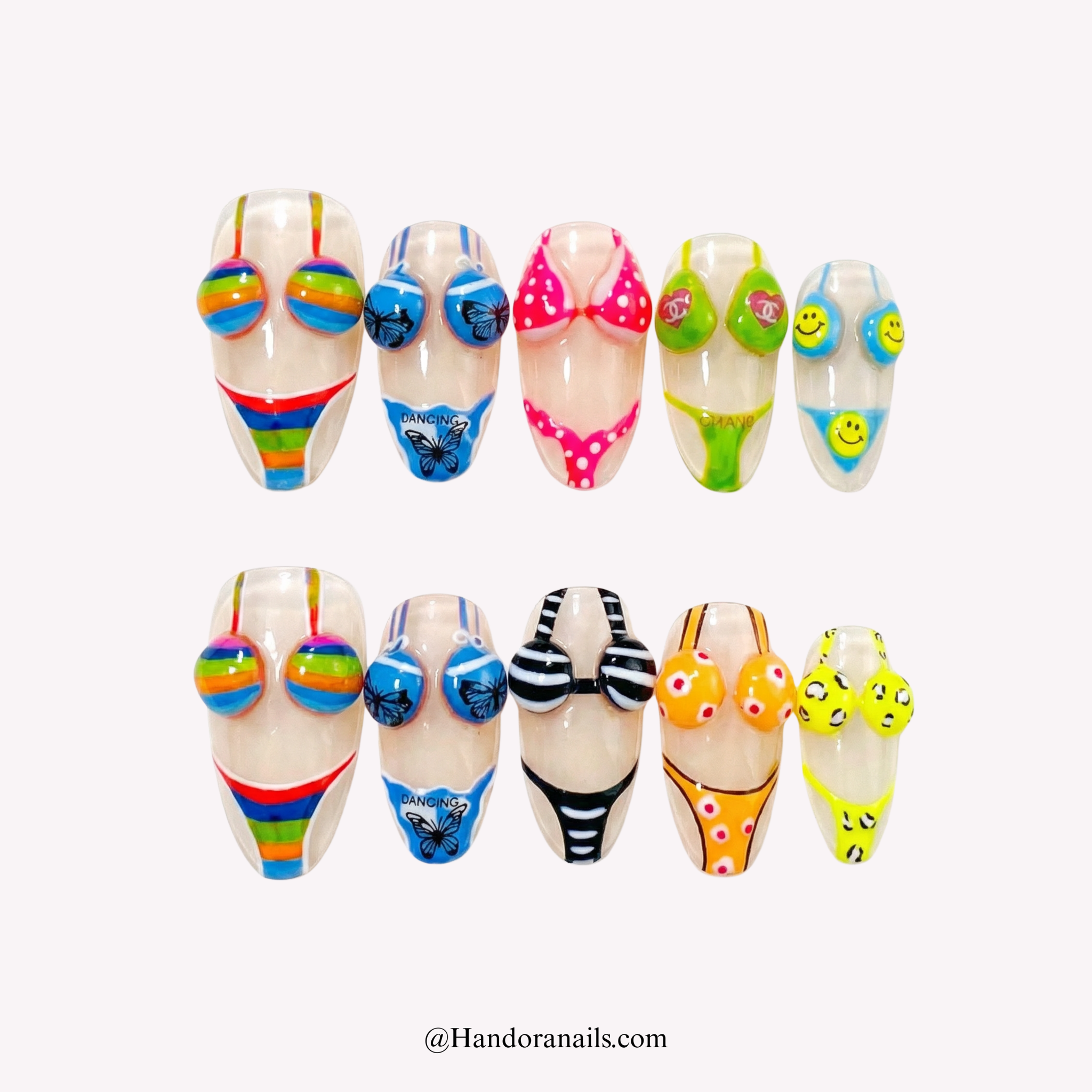 Bikini Summer almond summer press-on nails by Handora