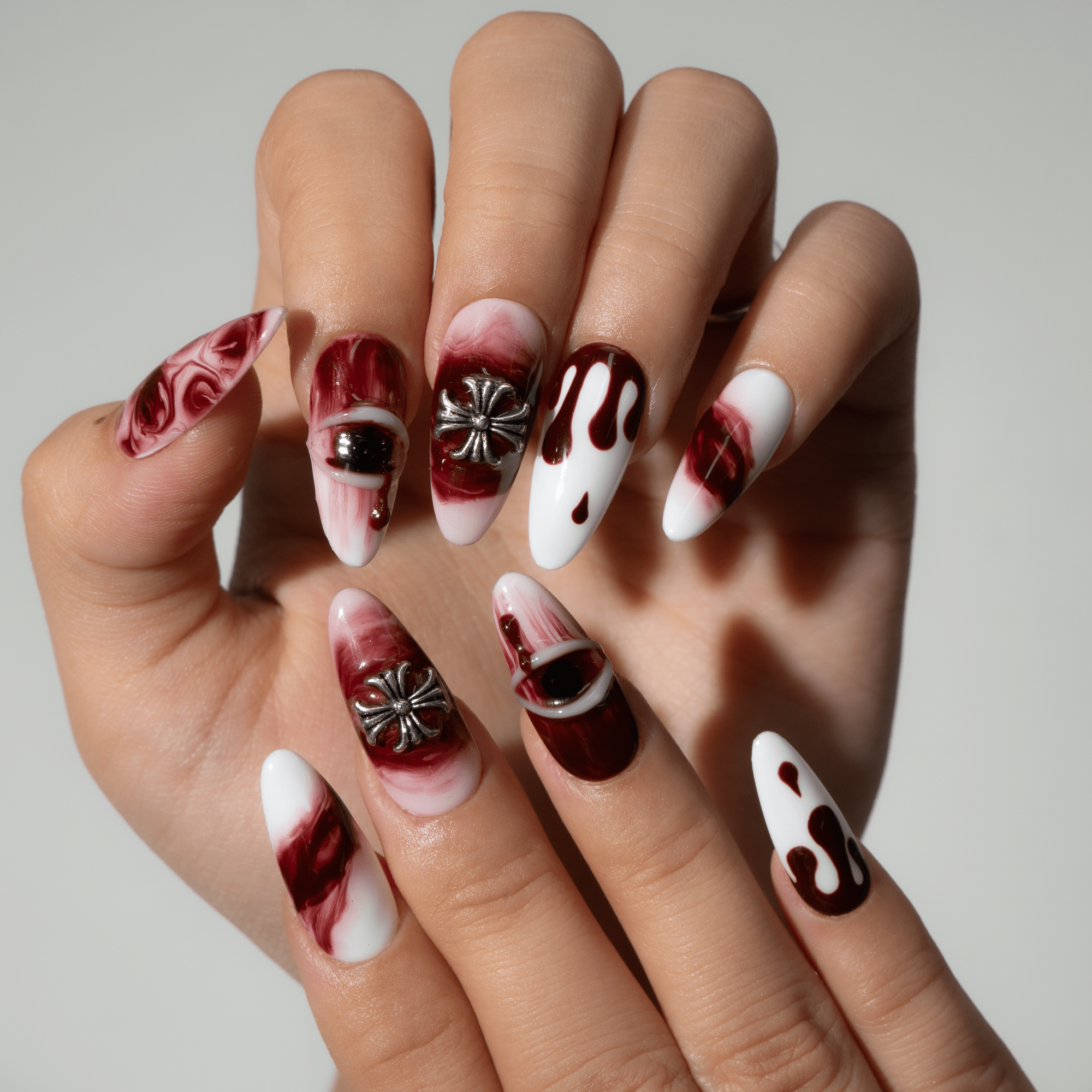 Bloody Night press-on nails – hand-painted reusable gel set by Handora
