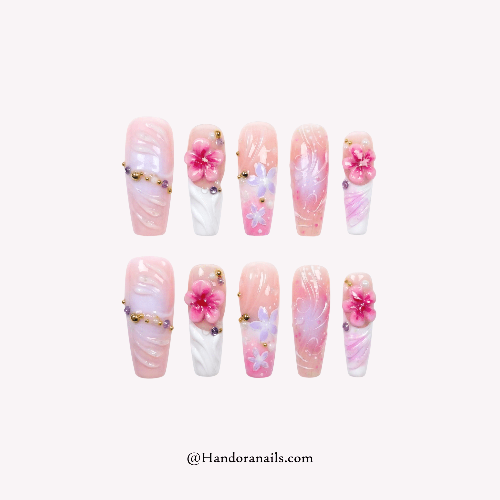Bloom Tide floral press-on nails by Handora