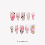 Blooming Rose pink floral press-on nails by Handora
