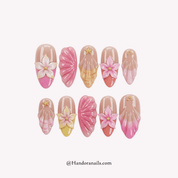 Blossom Aura almond floral press-on nails by Handora