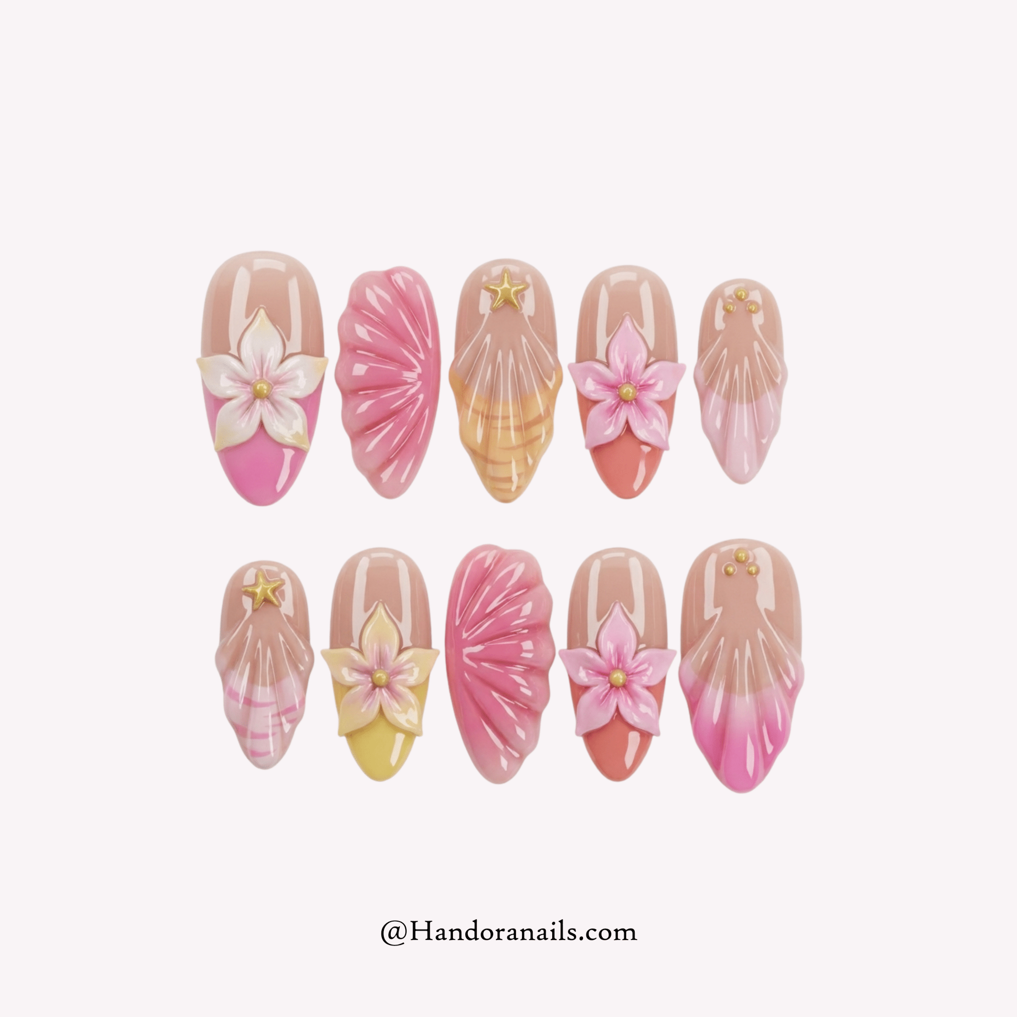 Blossom Aura almond floral press-on nails by Handora