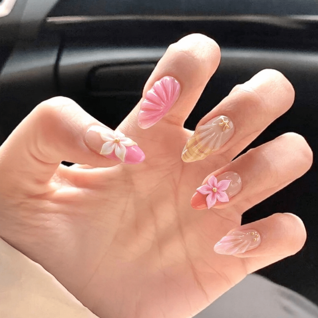 Blossom Aura press-on nails – hand-painted reusable gel set by Handora
