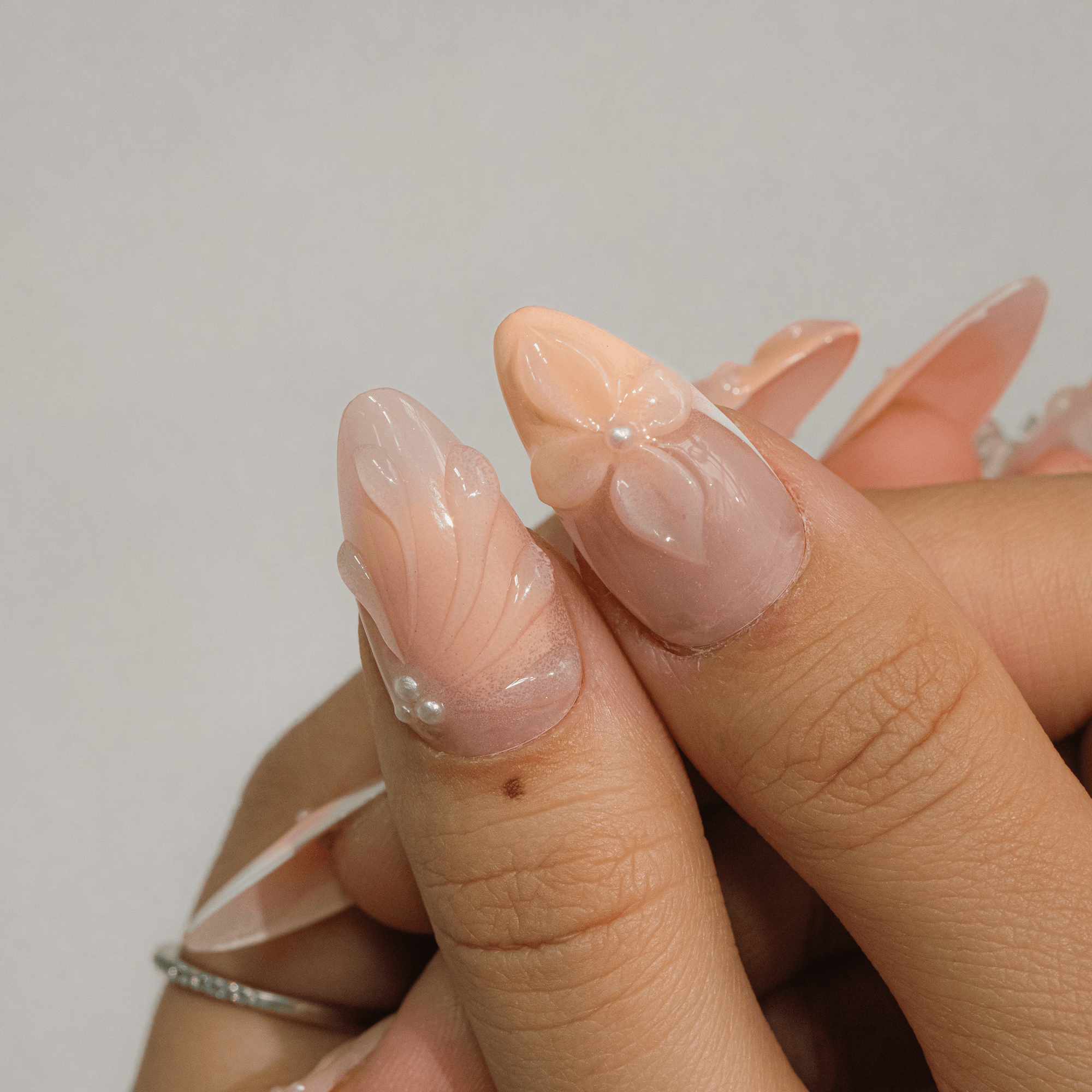 Blossom Coquette floral nail design – handmade press-on nails by Handora