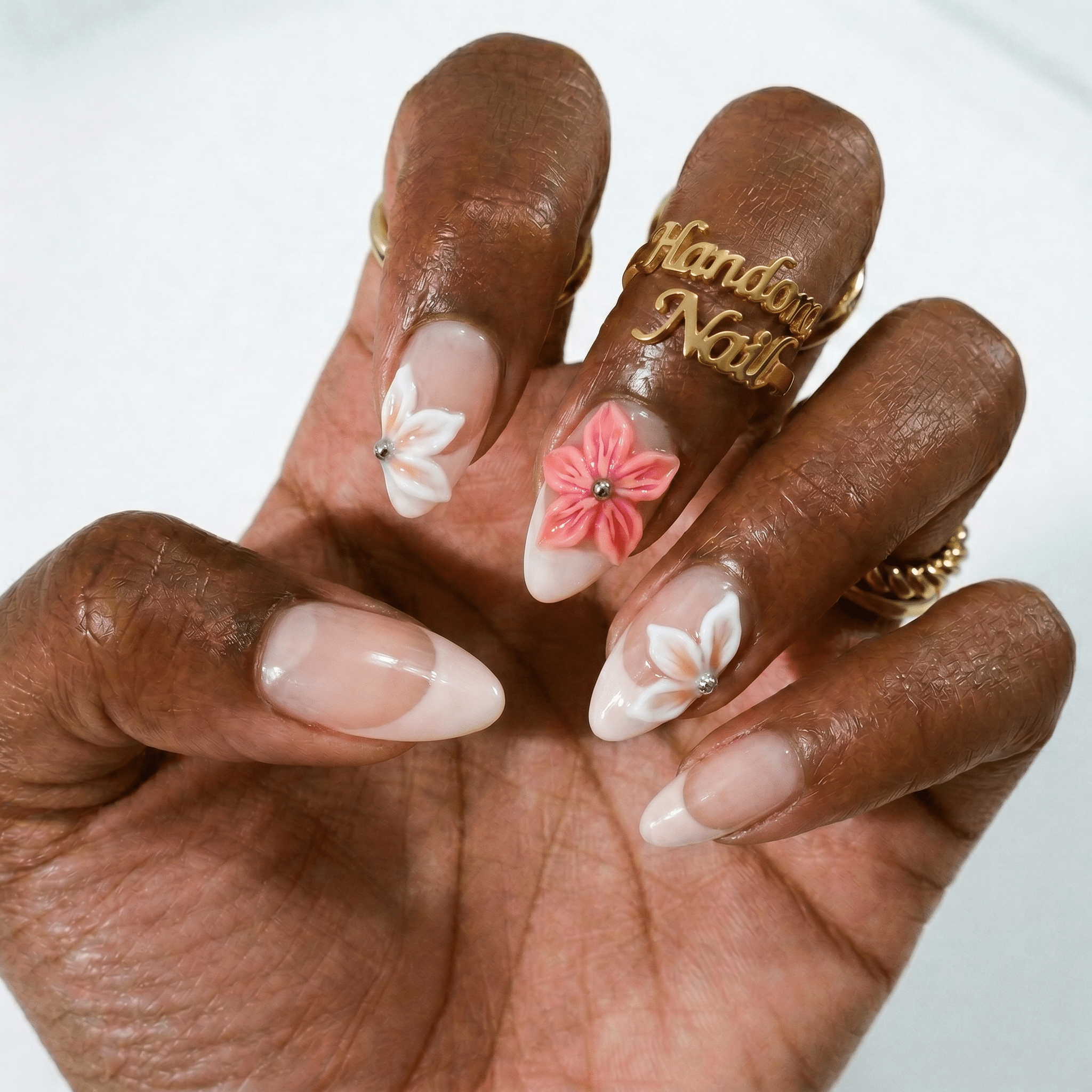 Blossom French press-on nails – hand-painted reusable gel set by Handora