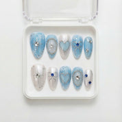 Blue Valentine press-on nails – design close-up by Handora