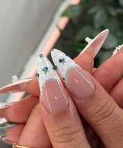 Blueberry Bows nail design – handmade press-on nails by Handora