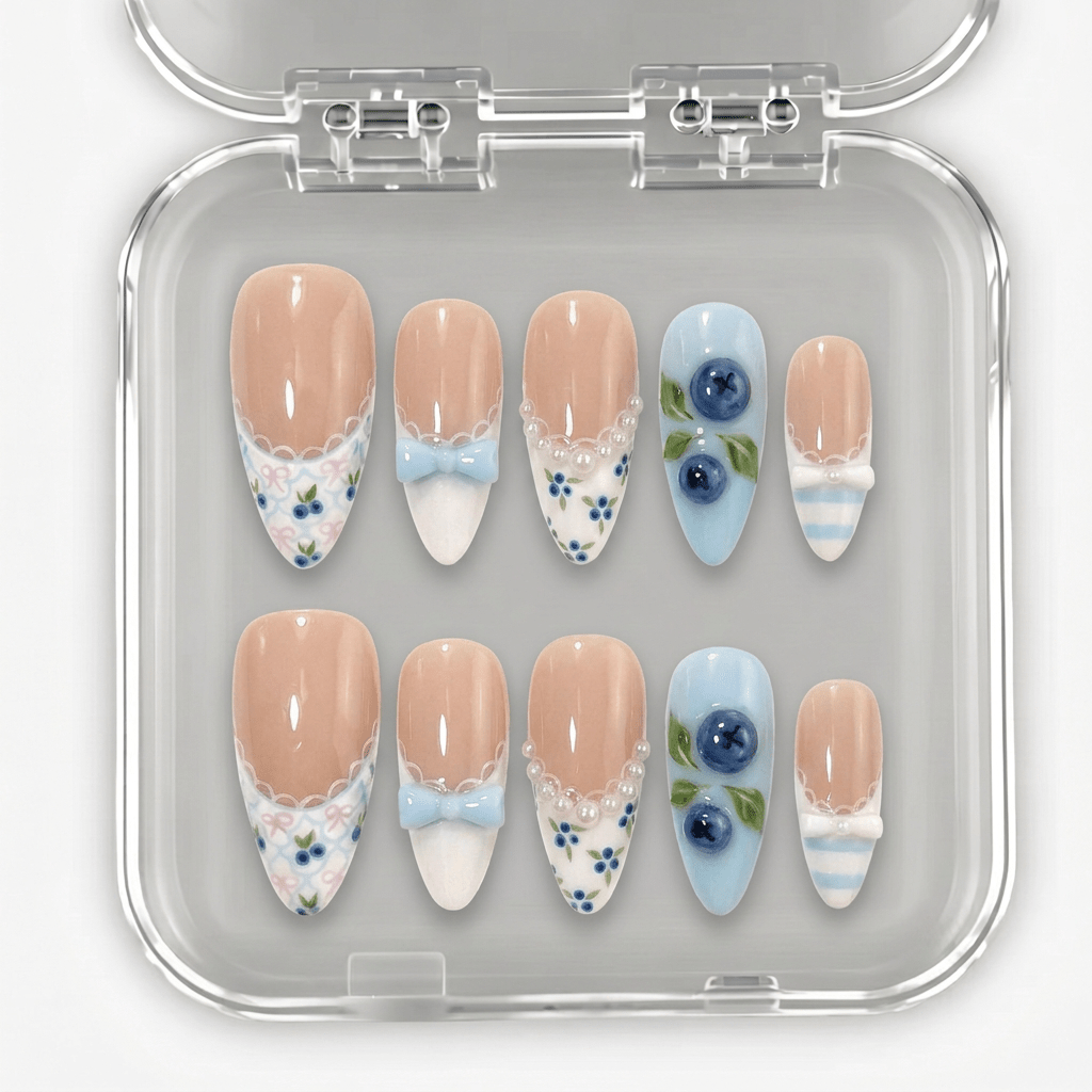 Blueberry Bows full press-on nail set – sizes XS–L by Handora